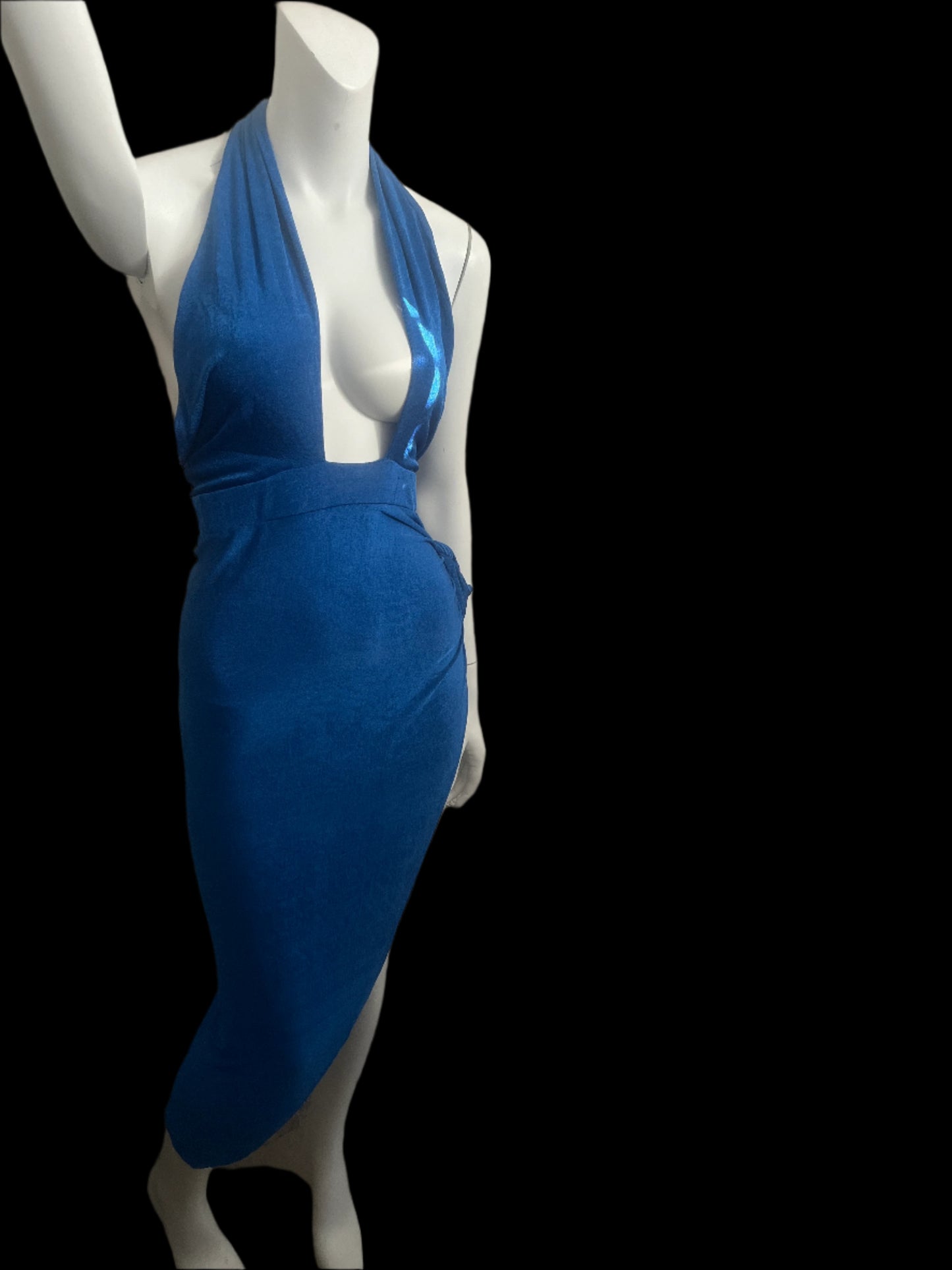 Blue wrap around neck Dress