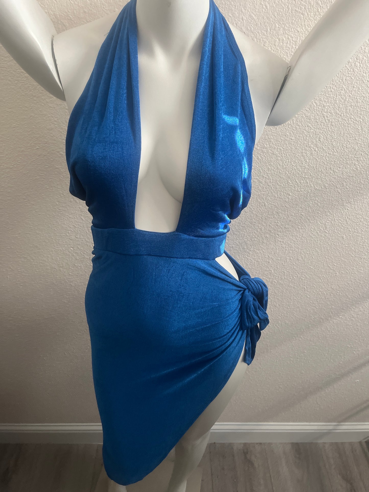 Blue wrap around neck Dress